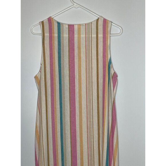 Westbound 100% Linen Multi Color Stripe Sleeveless Midi Shift Dress Size Medium - Picture 9 of 10
